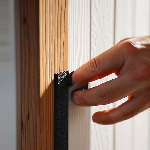 Man weatherstripping a door to save energy.