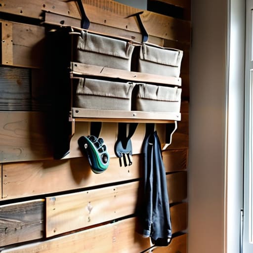The Rugged Mudroom Organizer on a pallet.
